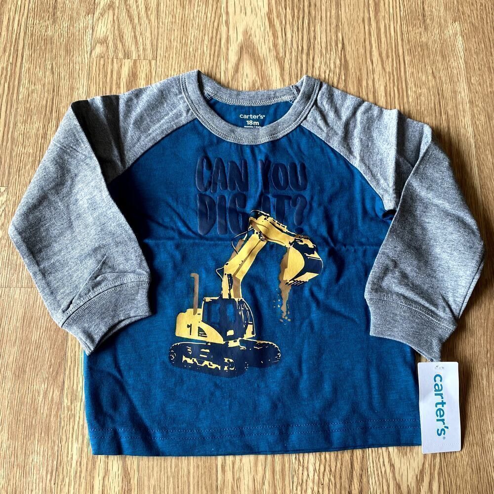 Carter's Construction Long Sleeve Shirt Gray Blue 18 Months